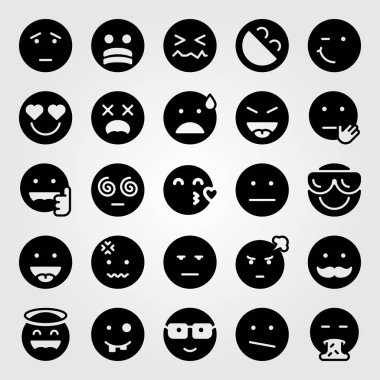 Duygular Icon set vektör. Mesela korkuyor, garip ve kızgın