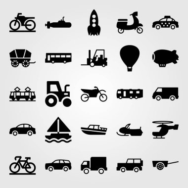 Ulaşım vektör Icon set. roket, van, sepeti ve vagon