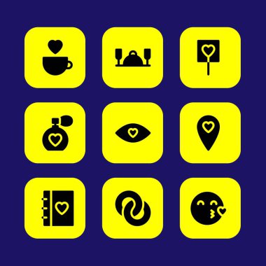 Sevgililer günü vektör Icon set. göz, lolipop ve sevgi gündem seviyorum