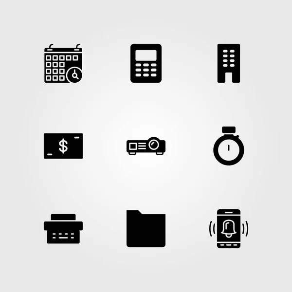Obchodní vektor sadu ikon. Složka, dolar, smartphone a budování — Stockový vektor