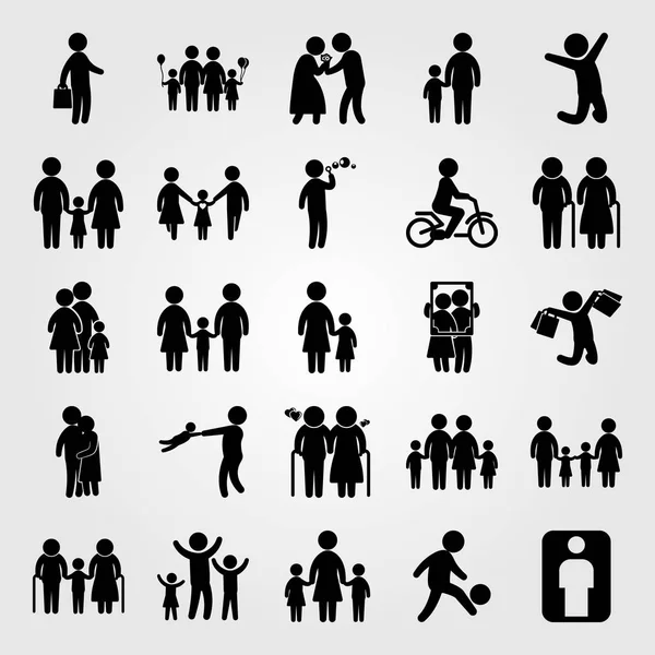 Humans icon set vector. children, couple, daughter and dad — Stock Vector