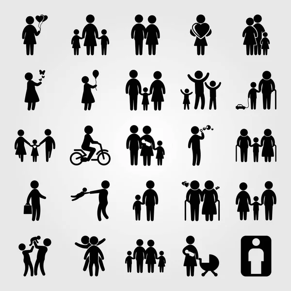 Menschen Icon Set Vektor. ältere Menschen, mama, papa und junge — Stockvektor