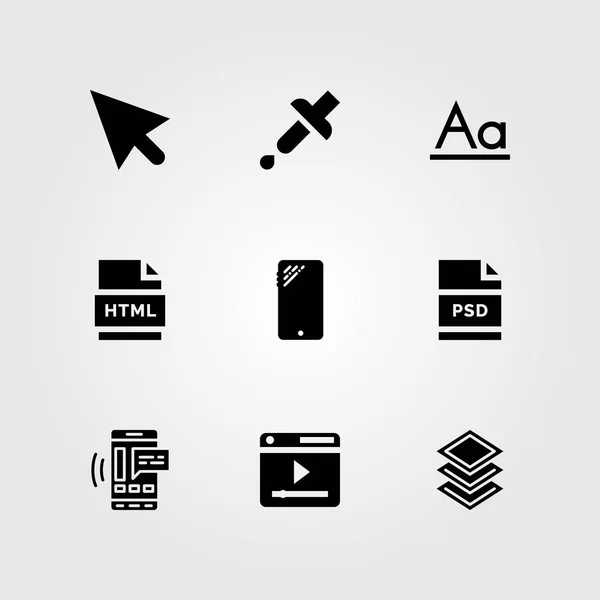 Diseño Web icono vectorial conjunto. pipeta, smartphone, html y psd — Vector de stock