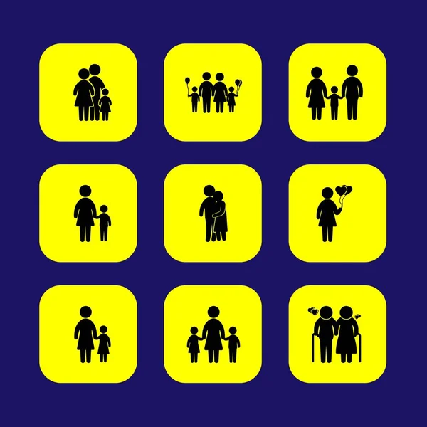 人向量图标集合。爱, 母亲与儿子, 儿子和男孩 — 图库矢量图片