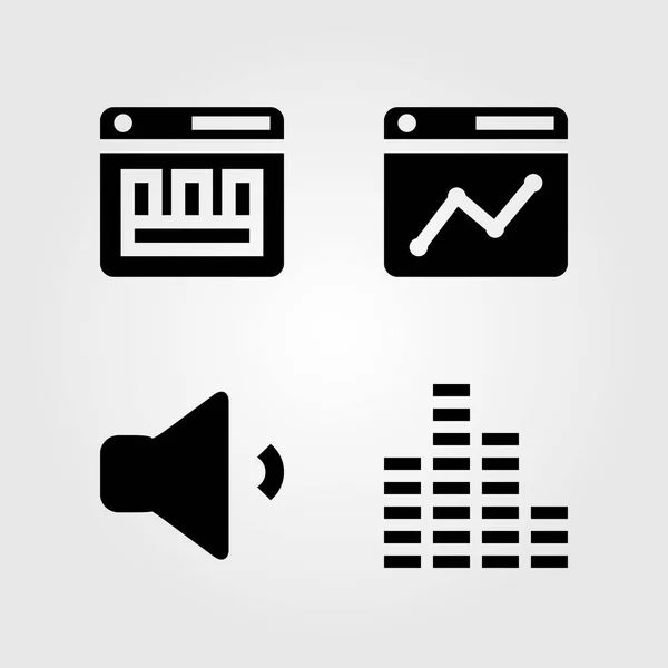 Multimedia icons set. Vector illustration browser, volume and sound bars — Stock Vector