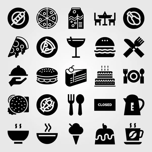 Restaurante vector icono conjunto. jugo, sopa, helado y pincho — Archivo Imágenes Vectoriales