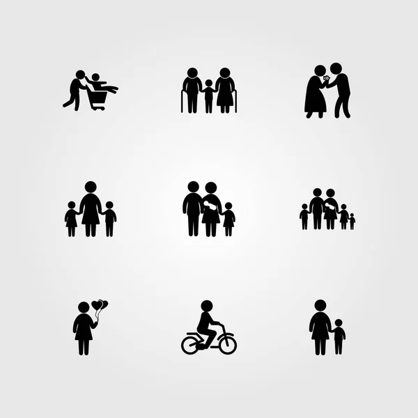 Icono humano vector conjunto. gran familia, hijos, amor y abuelo — Vector de stock