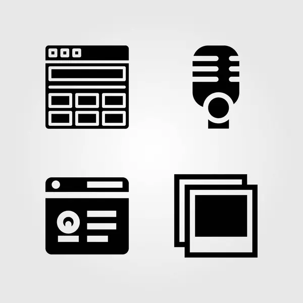 Multimedia icons set. Vector illustration photo, browser and microphone — Stock Vector