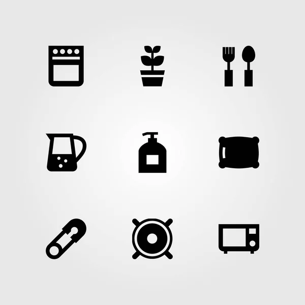 Conjunto de iconos de vector de compras. horno microondas, horno, pasador y planta — Archivo Imágenes Vectoriales