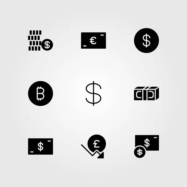 Teken vector icon set. munten, geld, pond sterling en euro — Stockvector