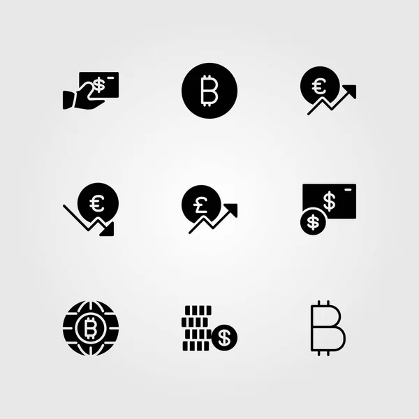 Teken vector icon set. munten, euro, dollar en pond sterling — Stockvector