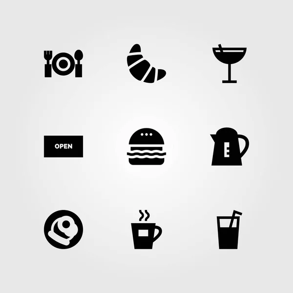 餐厅矢量图标集。果汁、餐具、茶和早餐 — 图库矢量图片