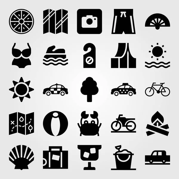 Set di icone vettoriali Summertime. scooter di mare, cocktail, tenda e ventilatore — Vettoriale Stock