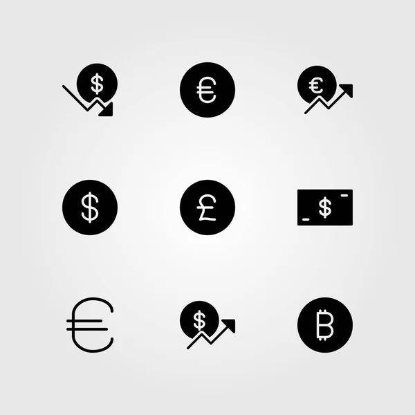 Signo vector icono conjunto. dinero, dólar, moneda y euro — Vector de stock