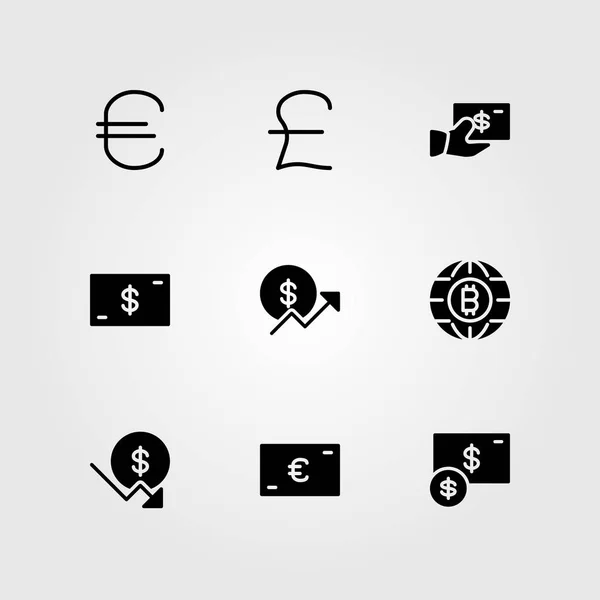 Signo vector icono conjunto. dólar, libra esterlina, euro y moneda — Vector de stock