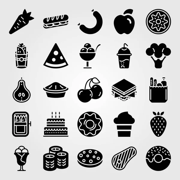 Food And Drinks vector icon set. kiwi, sausage, burito and strawberry — Stock Vector