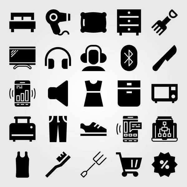 Shopping-Vektor-Symbol gesetzt. Backofen, Monitor, Mikrowelle und Einkaufswagen — Stockvektor