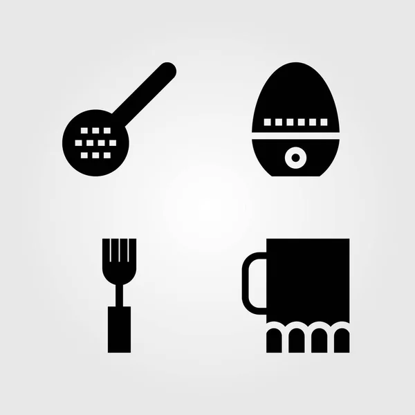 Kuchnia zestaw ikon wektorowych. Skimmer, jar, widelec i zegar — Wektor stockowy