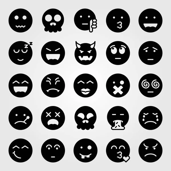Emotions vector icon set. kiss, puking, shocked and silent — Stock Vector