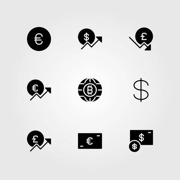 Zeichenvektorsymbole gesetzt. Pfund Sterling, Euro, Münze und Dollar — Stockvektor