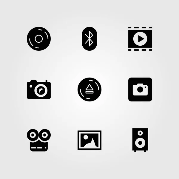 Gombok vector icon set. kilövell, kép, film játékos, és a gomb — Stock Vector