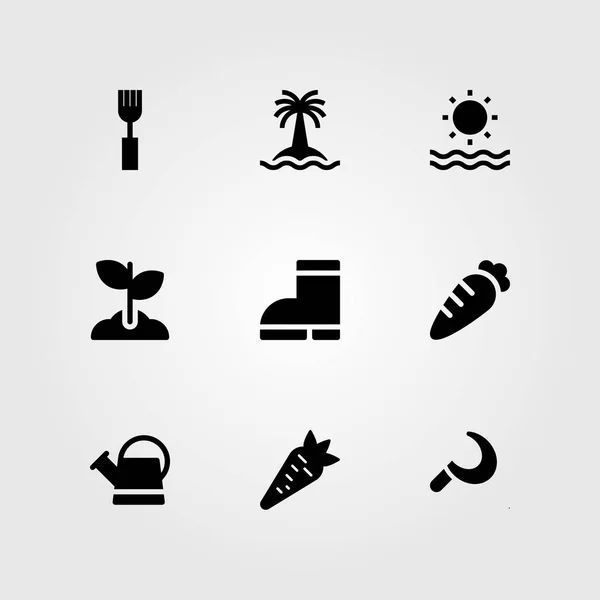 Conjunto de ícones vetoriais. mar, botas, foice e broto —  Vetores de Stock
