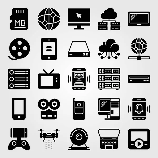 Technology vector icon set. web, webcam, film roll and memory — Stock Vector
