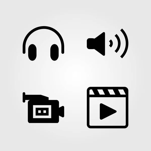 Multimedia icons set. Vector illustration movie player, volume, headphones and video camera — Stock Vector