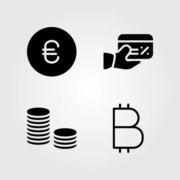 Zestaw ikon banku. Wektor ilustracja monety, euro, karty kredytowej i monety — Wektor stockowy