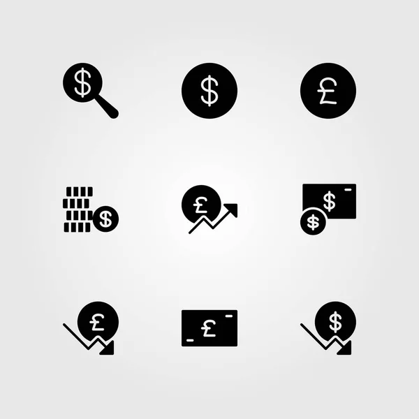 Signo vector icono conjunto. moneda, libra esterlina, dólar y dólar moneda — Vector de stock