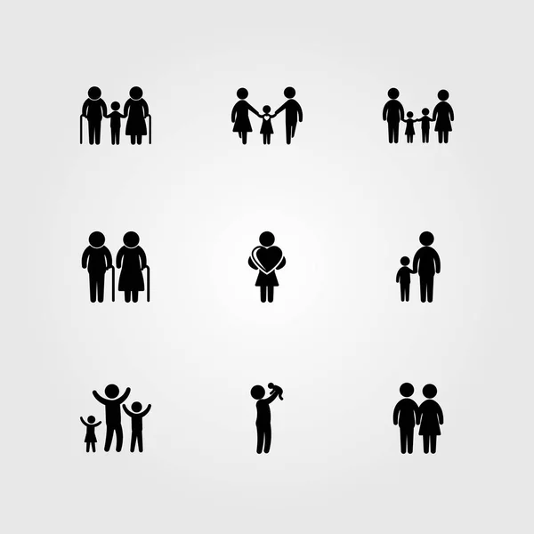 Mens pictogrammenset vector. grootvader, paar, baby en familie — Stockvector