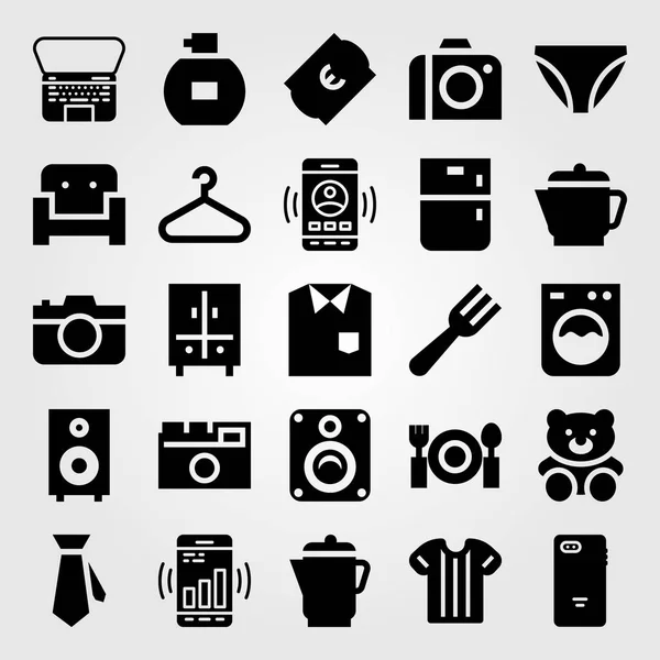 Shopping-Vektor-Symbol gesetzt. Krawatte, Waschmaschine, Wasserkocher und Kleiderbügel — Stockvektor