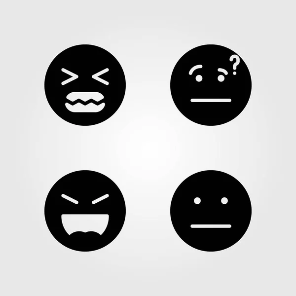 Duygular Icon set vektör. kızgın, launghing, garip ve gülümseme — Stok Vektör