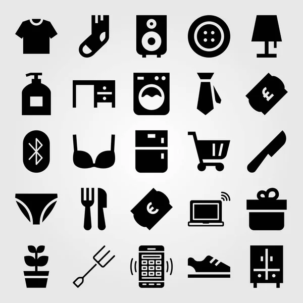 Conjunto de ícones de vetor de compras. talheres, geladeira, sutiã e presente — Vetor de Stock