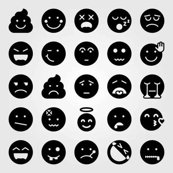 Emociones vector icono conjunto. disgustado, caca, tímido y secreto — Archivo Imágenes Vectoriales