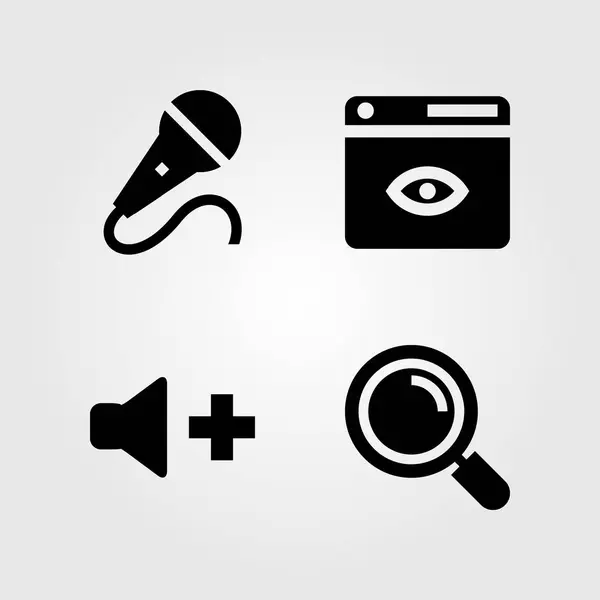 Multimedia icons set. Vector illustration mic, microphone, browser and loupe — Stock Vector
