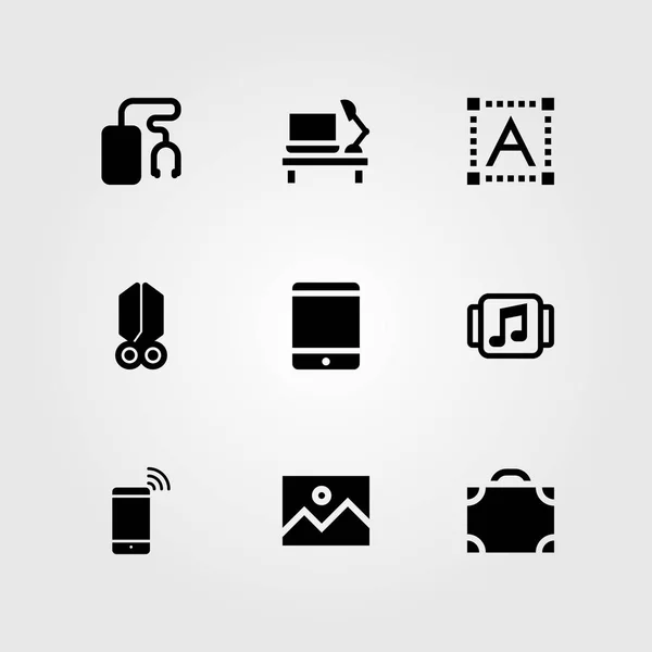 Conjunto de ícones vetoriais Web Design. tesoura, smartphone, imagem e desktop —  Vetores de Stock