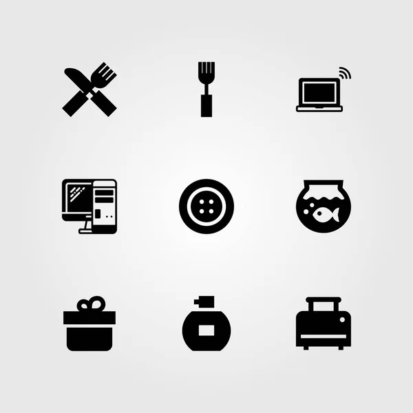 Conjunto de iconos de vector de compras. monitor, portátil, pecera y perfume — Archivo Imágenes Vectoriales