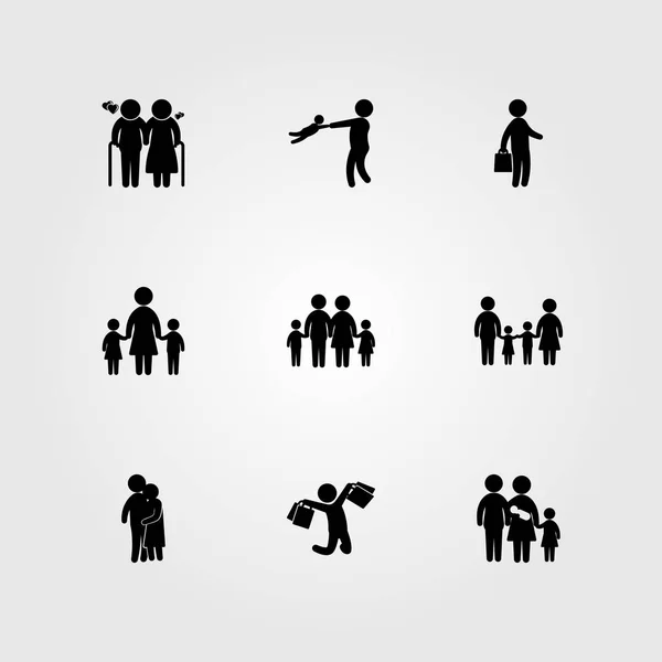 Menschen Icon Set Vektor. Geschäftsmann, Geschäft, Paar und Vater — Stockvektor
