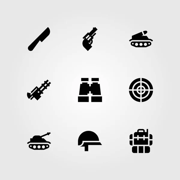 Wapen vector icon set. pistool, machinegeweer, helm en mes — Stockvector