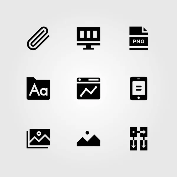 Set di icone vettoriali di Web Design. font, browser, smartphone e graffette — Vettoriale Stock