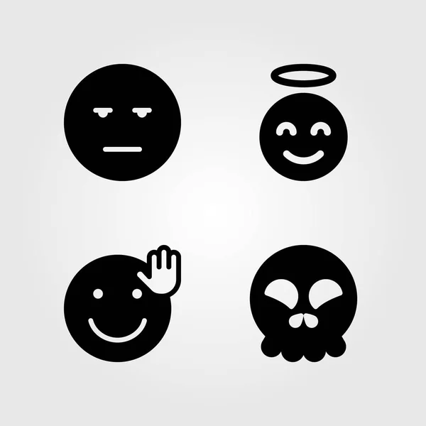 Emociones vector icono conjunto. aburrido, agitando, sonrisa y cráneo — Archivo Imágenes Vectoriales