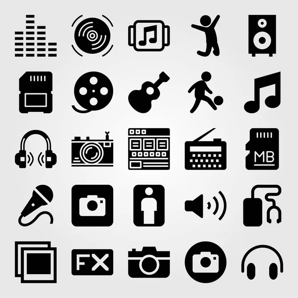 Conjunto de iconos de vector multimedia. volumen, fx, nota musical y rollo de película — Vector de stock