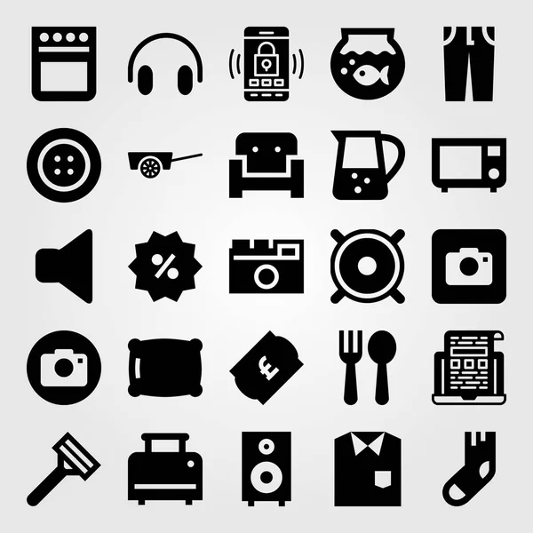 Ensemble d'icônes vectorielles shopping. four micro-ondes, bouton, muet et chariot — Image vectorielle