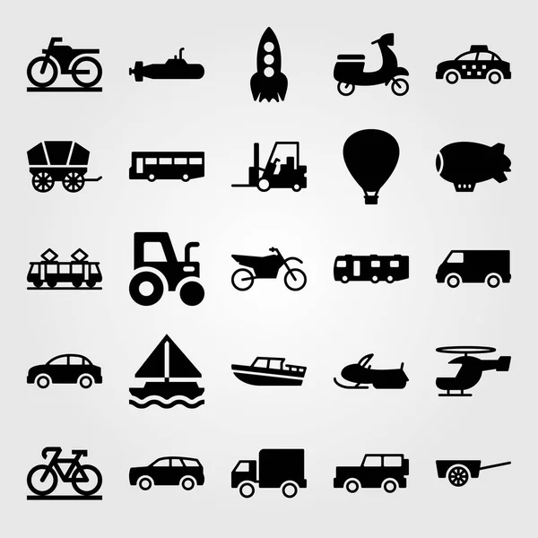 Conjunto de iconos de vector de transporte. cohete, furgoneta, carro y carro — Vector de stock