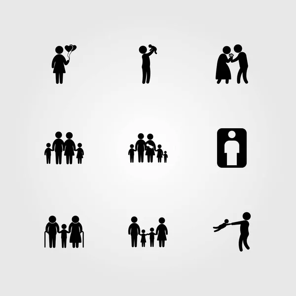 Menschen Icon Set Vektor. große Familie, Großvater, Familie und Junge — Stockvektor