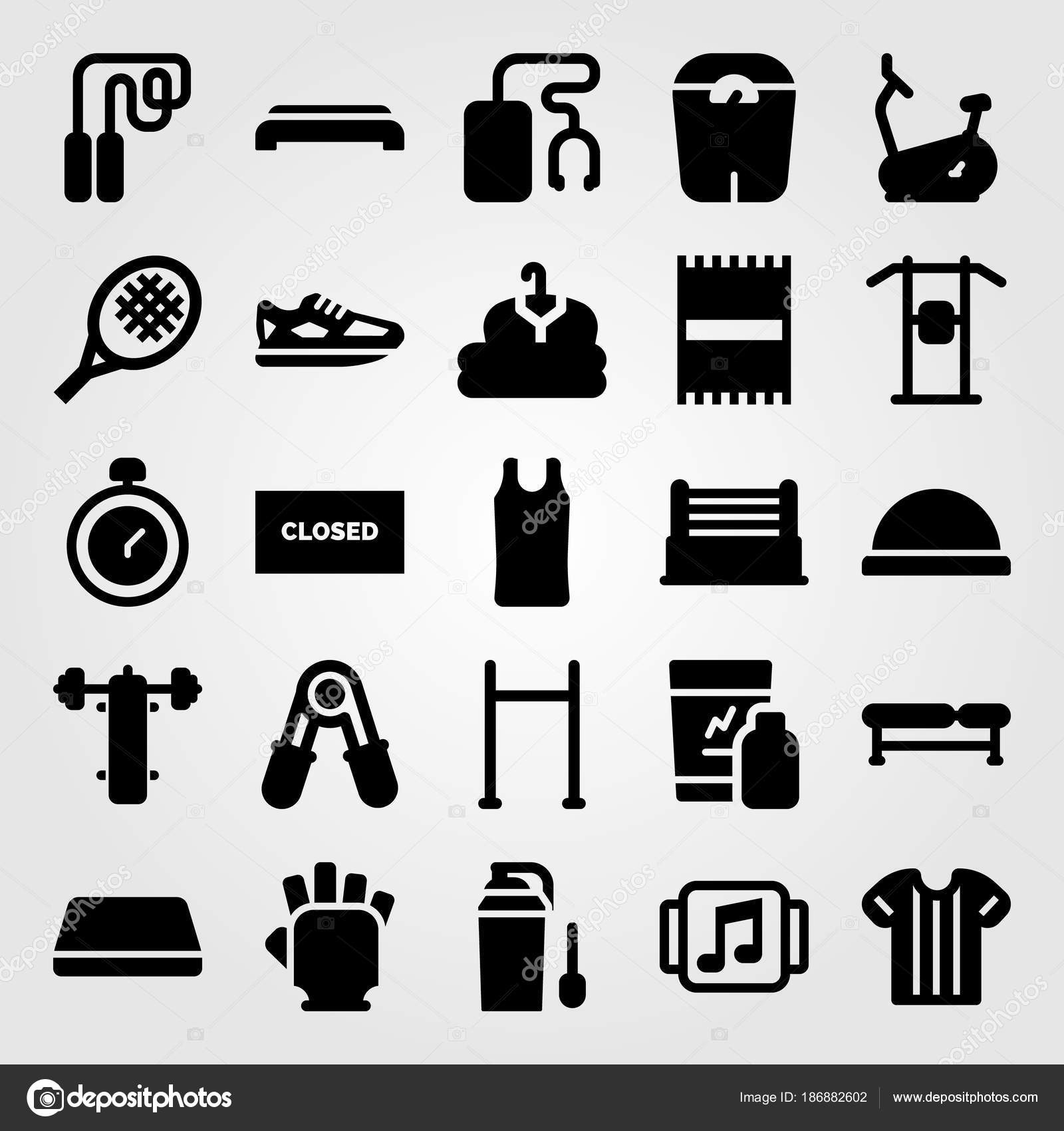 Fitness Vector Icon Set Gloves Chronometer Pull Up And Bench