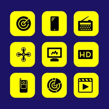 Teknoloji vektör Icon set. HD, telefon, radyo ve bilgisayar