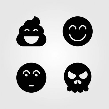 Duygular Icon set vektör. Merak, kafatası, kaka ve gülümseme