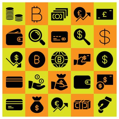 Para simge vektör ayarlayın. kredi kartı, dolar, para ve euro